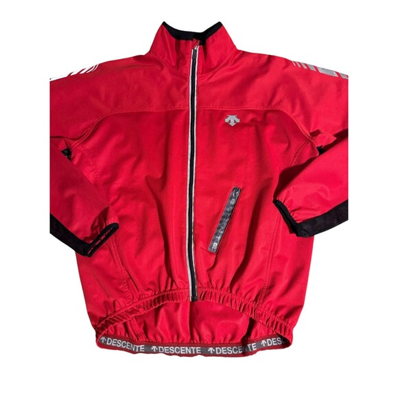 VINTAGE DESCENTE LONG SLEEVE CYCLING JACKET M RED Pockets Full Zip High Neck - Picture 9 of 12